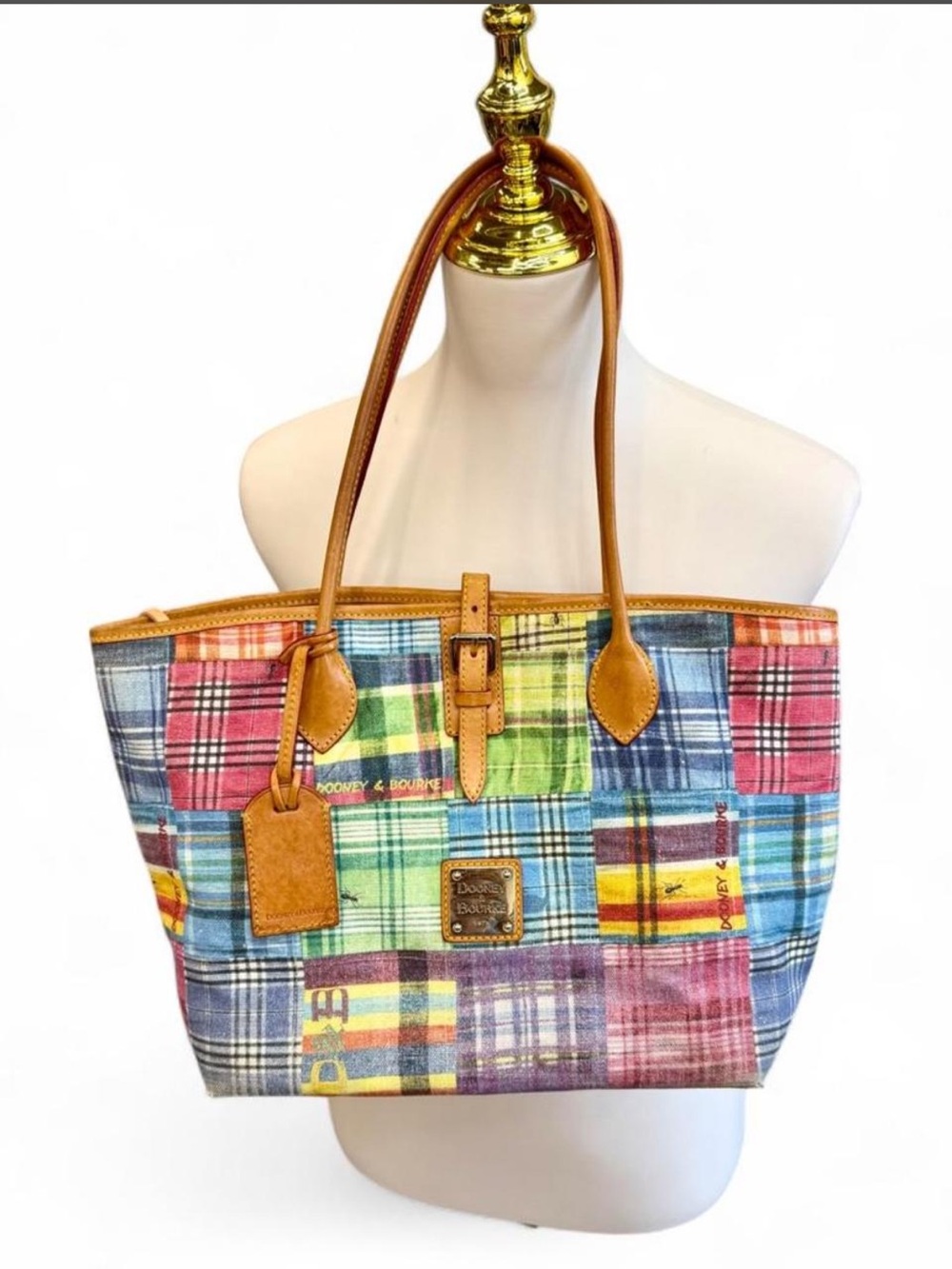 Vintage Y2K Dooney & Bourke Ants at the Picnic Madras Plaid Patchwork Tote Bag